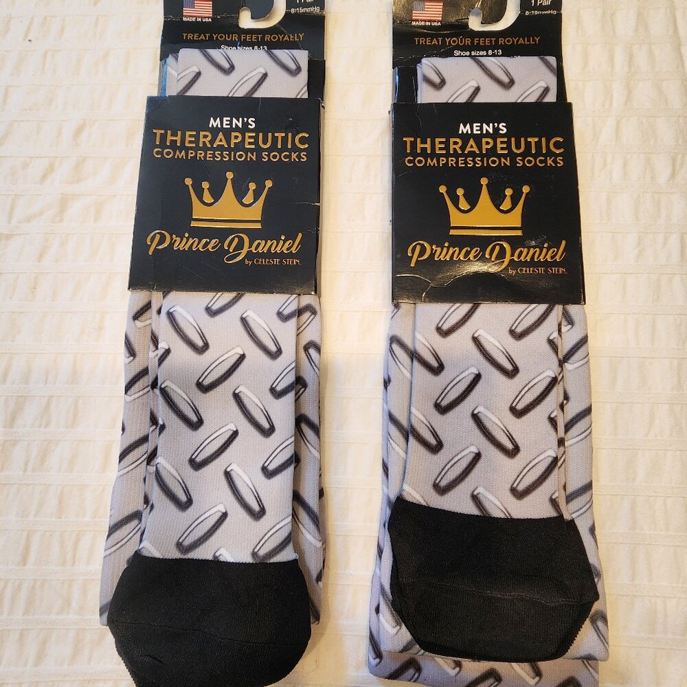 NEW Prince David diamond plate compression socks, 2 pair.  Shoe size 8-13